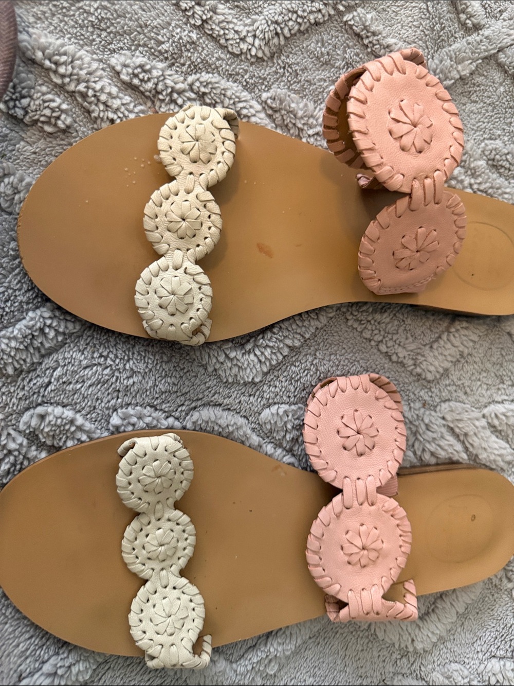 Jack Rogers Two-Tone Pink & Cream Leather Circle Sandals